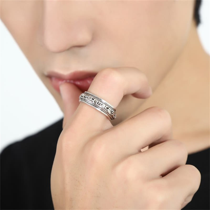 Bague rotative en Buddha Stones tibétaines Om Mani Padme Hum PiXiu gravée pour la richesse et la chance