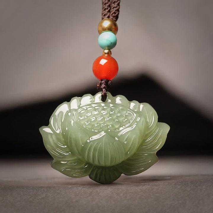 Collier pendentif fleur de lotus en jade cyan Hetian Buddha Stones - Jade cyan Hetian (Succès ♥ Guérison) - image 1