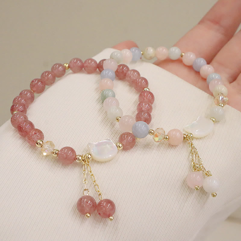Bracelet d'amour de chat en pierre naturelle de quartz fraise et de morganite de Buddha Stones Tridacna - image 2