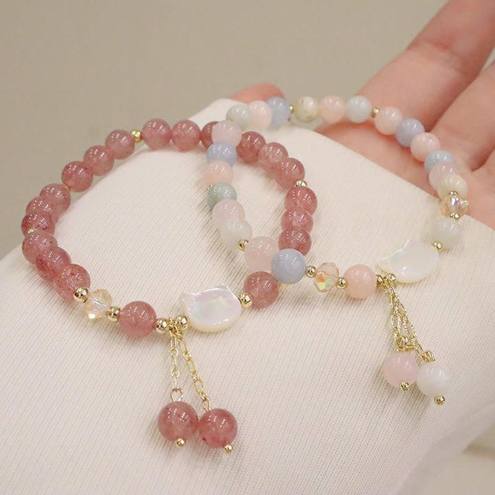 Bracelet d'amour de chat en pierre naturelle de quartz fraise et de morganite de Buddha Stones Tridacna - image 2