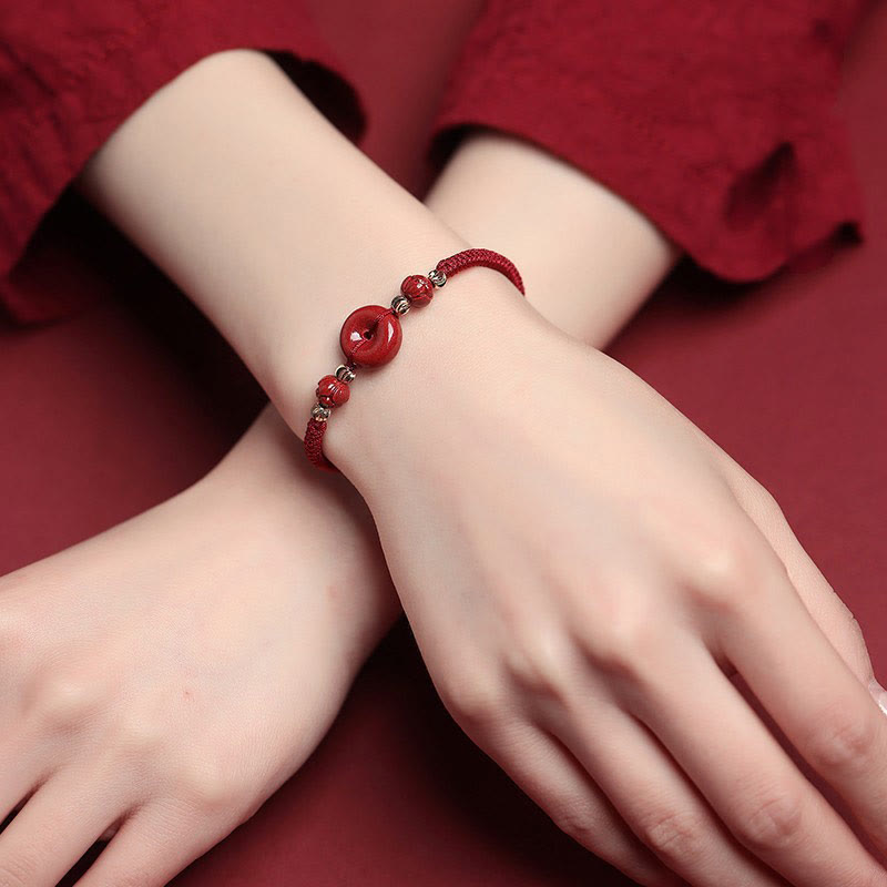 Bracelet tressé avec boucle de paix et bénédiction en Buddha Stones fait à la main en cinabre et lotus - image 5