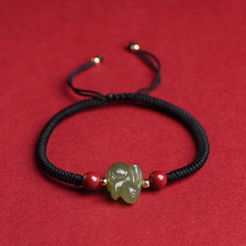Bracelet en fil d'abondance en perles de cinabre et de jade Hetian Année du lapin