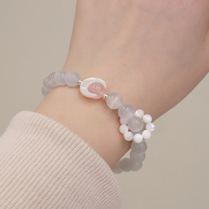 Buddha Stones de guérison en forme de croissant de lune en argent sterling 925 avec améthyste naturelle et aigue-marine en cristal rose œil de chat