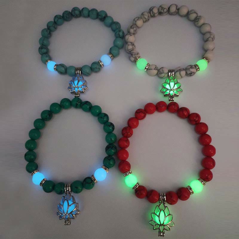 Bracelet de protection Lotus en perles lumineuses en turquoise tibétaine Buddha Stones