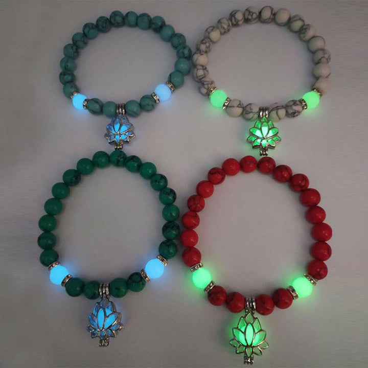Bracelet de protection Lotus en perles lumineuses en turquoise tibétaine Buddha Stones