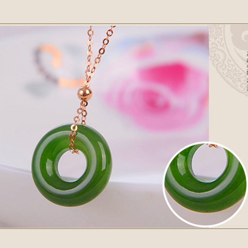 Collier pendentif de guérison en or 14 carats avec jade cyan rond