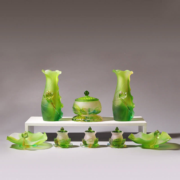 Pièce d'art en cristal Liuli faite à la main en forme de lotus Feng Shui pour la maison ou le bureau