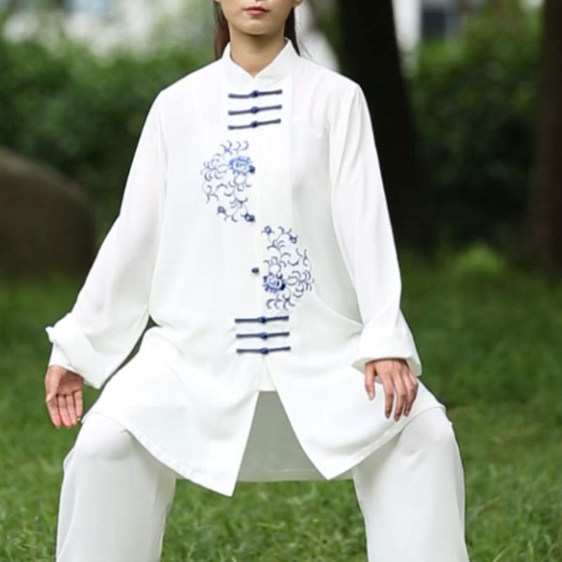 Ensemble de vêtements unisexe avec broderie de fleurs et Buddha Stones pour méditation, prière spirituelle, zen, tai-chi, qigong