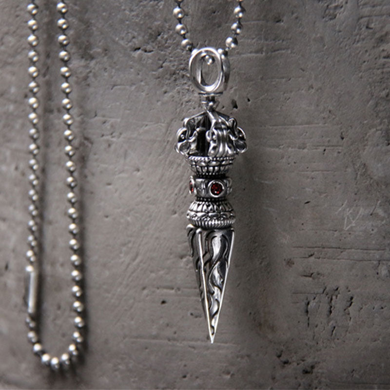 Collier pendentif Vajra en argent sterling 925 avec Buddha Stones