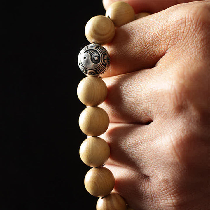 Bracelet tibétain en bois de pêcher, lotus, cinabre, Bagua, Yin Yang, porte-bonheur et richesse