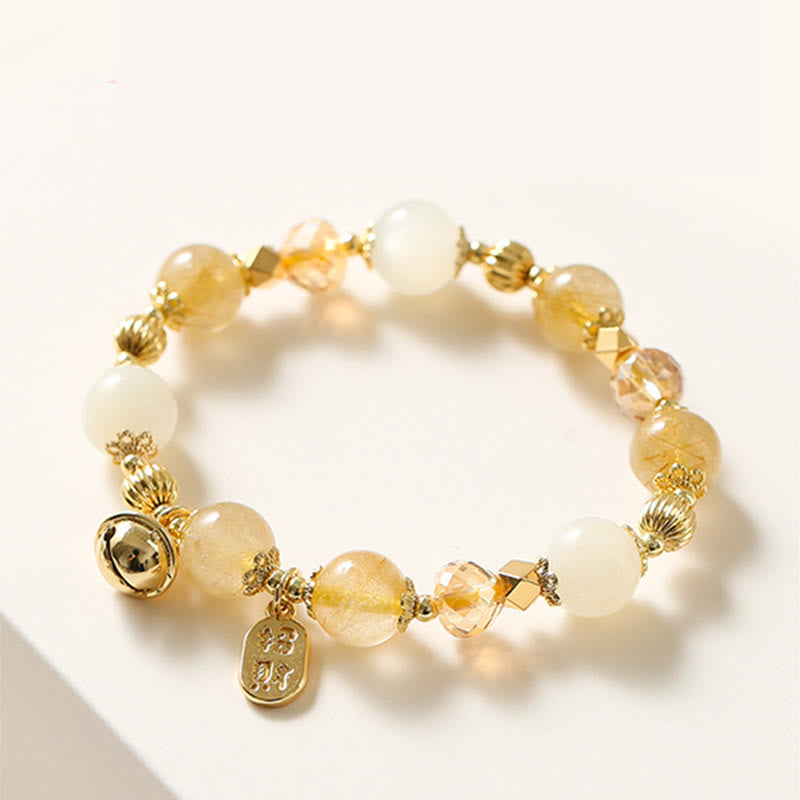 Bracelet porte-bonheur en quartz rutile doré plaqué or 14 carats de Buddha Stones