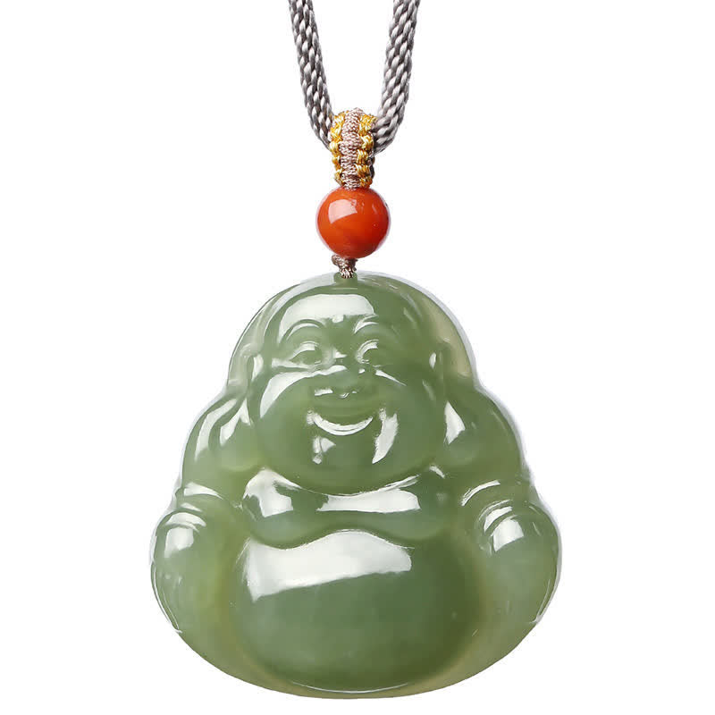 Collier avec pendentif en jade Hetian représentant le Bouddha rieur - image 10