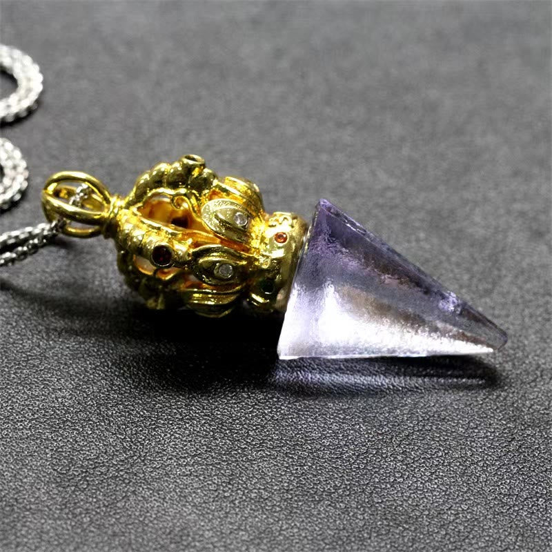 Collier pendentif en cristal de force Lotus Liuli à 4 griffes avec Buddha Stones tibétaines Dorje Vajra