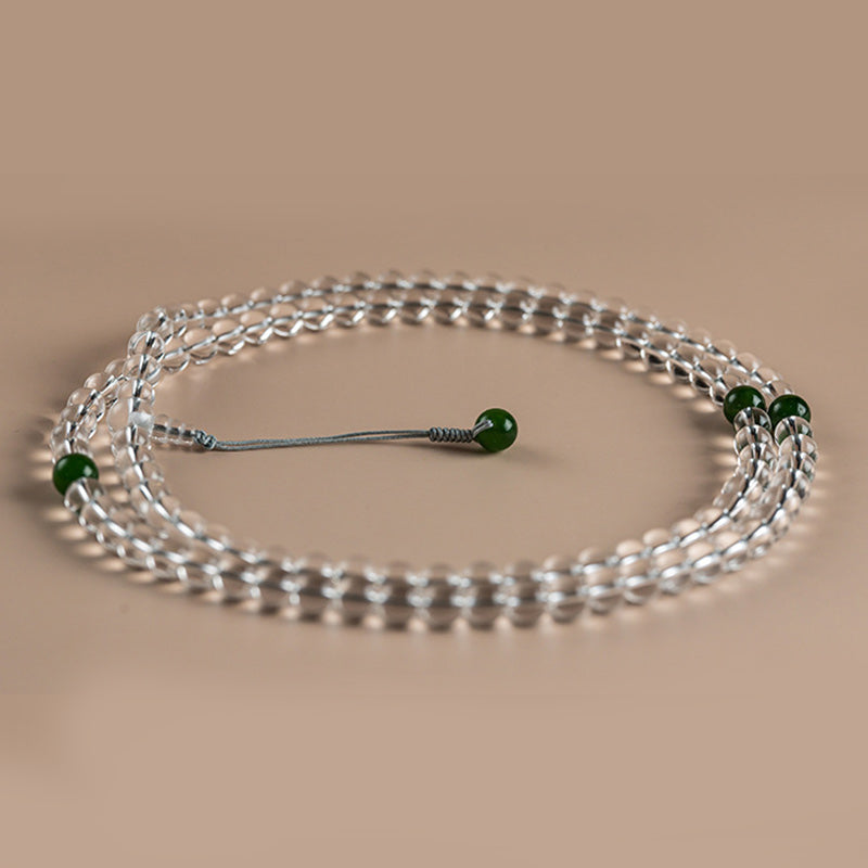 Bracelet de méditation Mala en jade blanc et cristal de 108 perles Buddha Stones