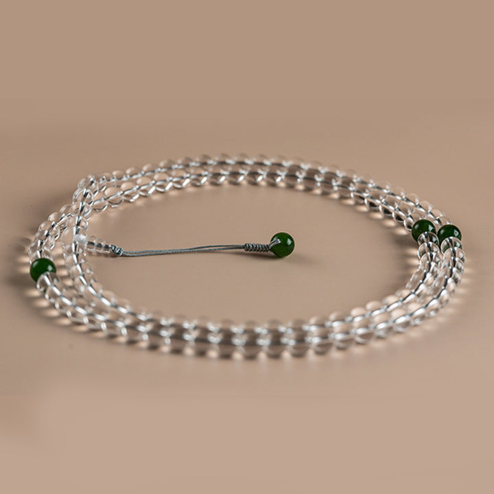 Bracelet de méditation Mala en jade blanc et cristal de 108 perles Buddha Stones