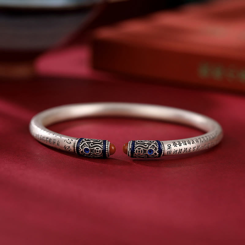 Bracelet de protection en agate rouge gravée du Sutra du cœur en argent sterling 999 de Buddha Stones