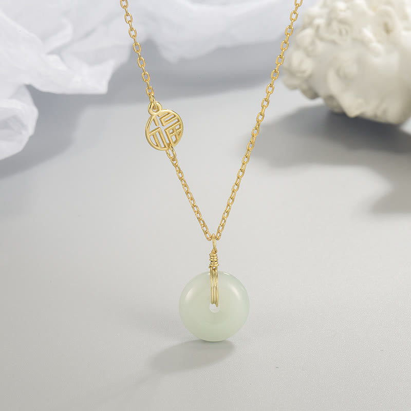 Collier pendentif en cuivre avec boucle de paix et caractère Fu en Buddha Stones