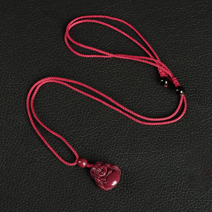 Buddha Stones Bouddha rieur en pierres de cinabre avec bénédiction, décoration suspendue pour téléphone, porte-clés - Collier - Rouge - image 3