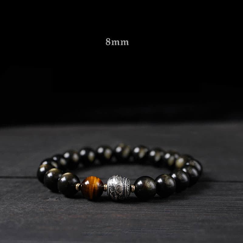 Buddha Stones pour vivre un renversement de fortune Bracelet de protection en obsidienne arc-en-ciel et or brillant