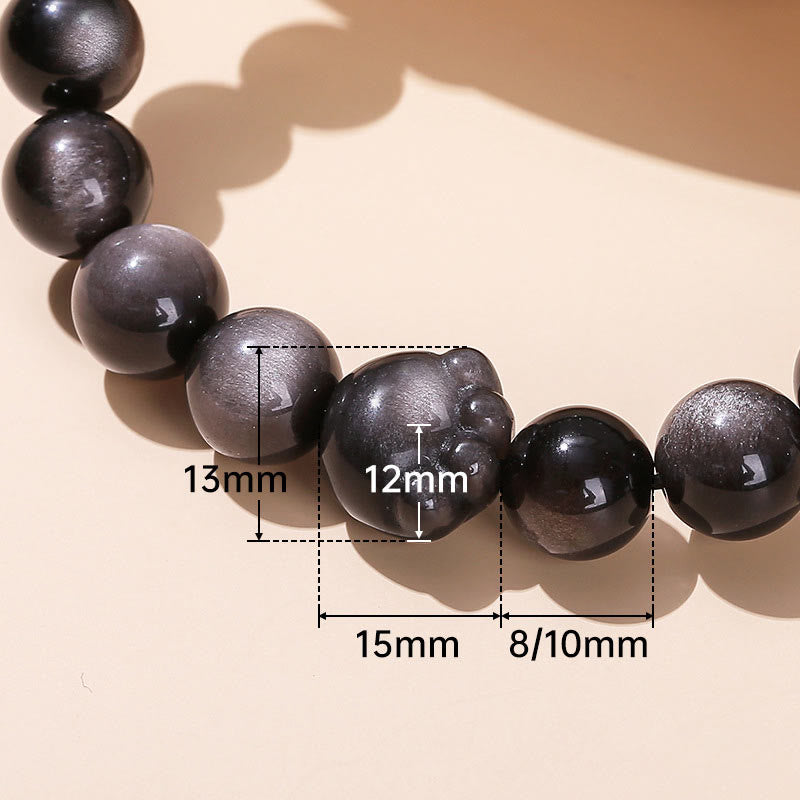 Bracelet de richesse en Buddha Stones naturelle et brillante en obsidienne argentée avec griffes de chat mignon - image 10