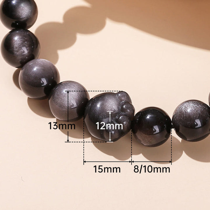 Bracelet de richesse en Buddha Stones naturelle et brillante en obsidienne argentée avec griffes de chat mignon - image 10