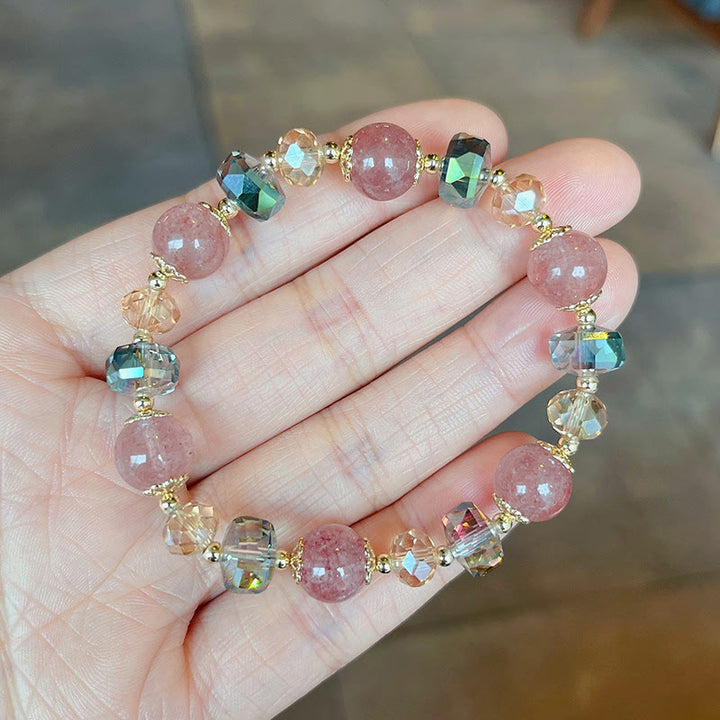 Bracelet positif en cristal coloré en quartz fraise naturel Buddha Stones
