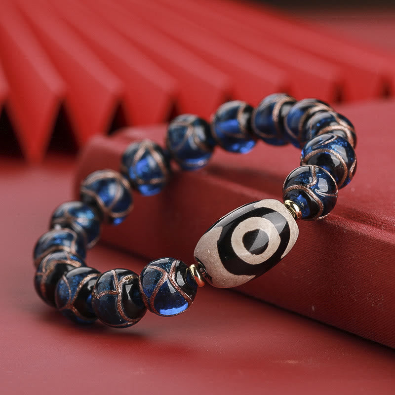 Buddha Stones Perle Dzi tibétaine à neuf yeux Perle Dzi à trois yeux Bracelet de richesse en perles de verre Liuli