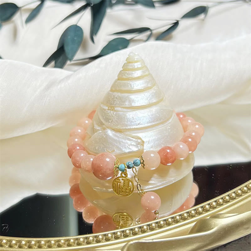 Bracelet porte-bonheur en Buddha Stones orange naturelle turquoise avec personnage Fu
