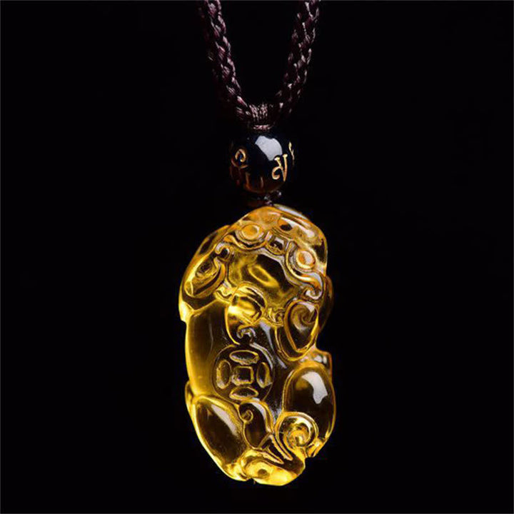 Collier pendentif de richesse en Buddha Stones FengShui Citrine PiXiu