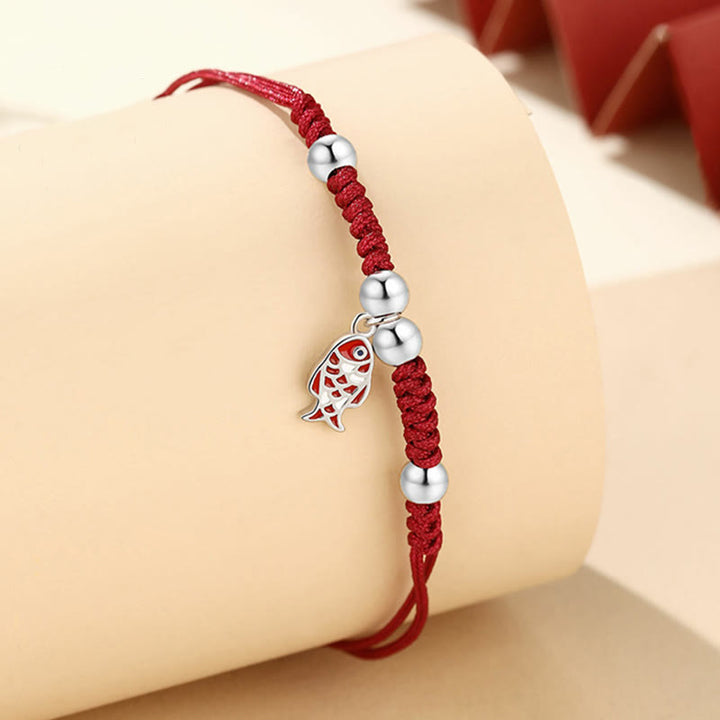 Bracelet tressé artisanal en argent sterling 925 avec poisson koï et richesse de Buddha Stones