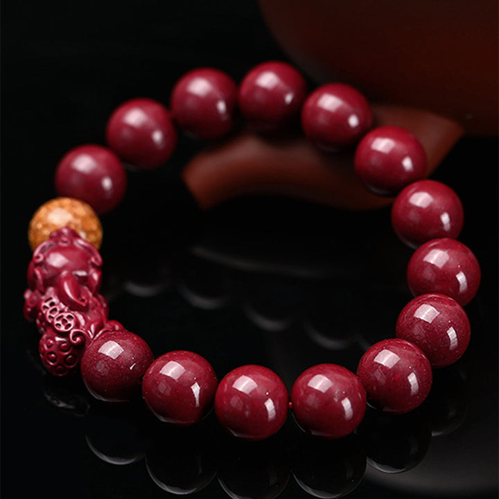 Bracelet Buddha Stones en cinabre et pierres de Bouddha Pixiu Calm