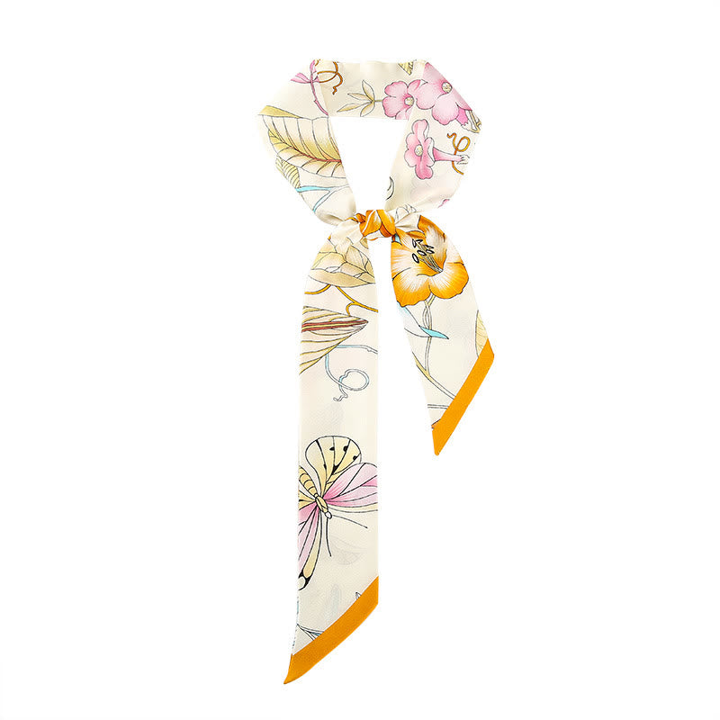 Foulard pour cheveux en soie 100 % mûre avec Buddha Stones, fresques de Dunhuang, montagnes, coucher de soleil, motif floral