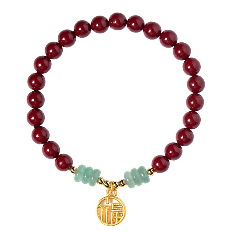 Bracelet porte-bonheur en aventurine verte et cinabre de Buddha Stones