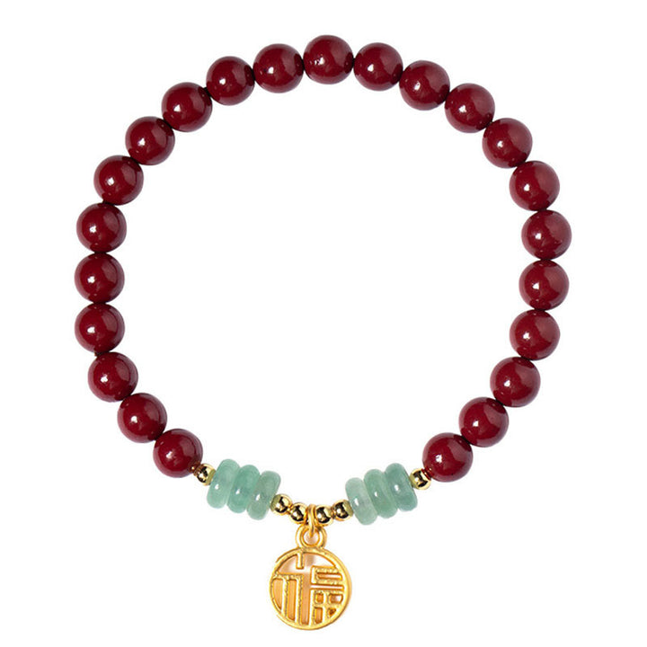 Bracelet porte-bonheur en aventurine verte et cinabre de Buddha Stones