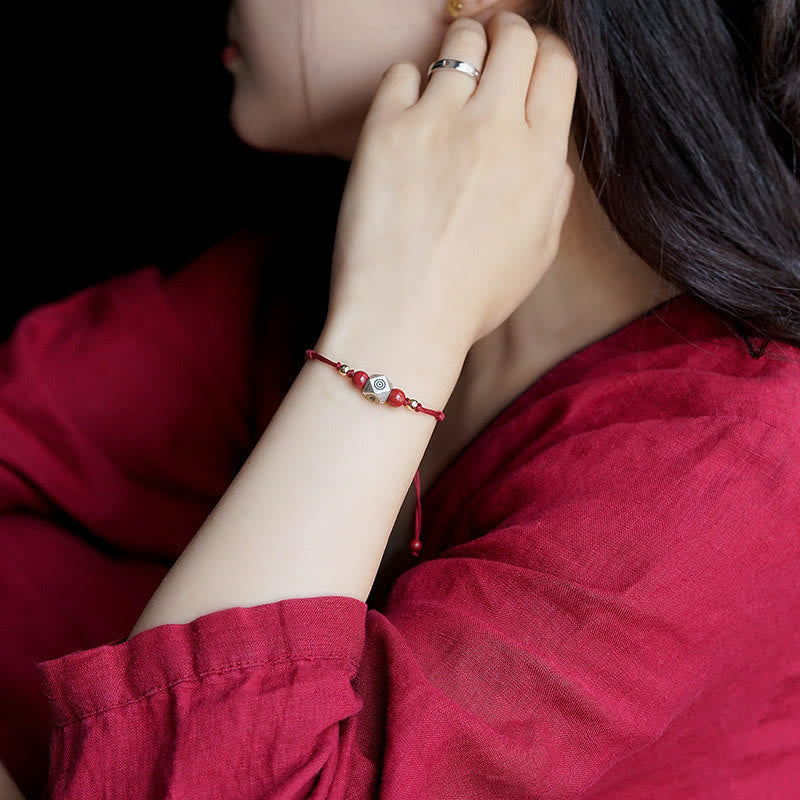 Bracelet tressé calme en cinabre avec Bouddha du zodiaque chinois en argent sterling 925 fait à la main avec Buddha Stones