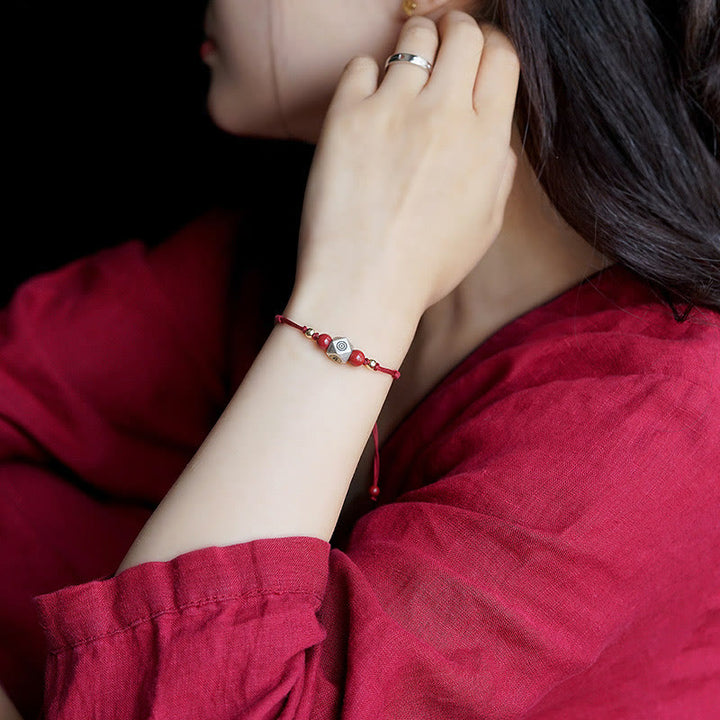 Bracelet tressé calme en cinabre avec Bouddha du zodiaque chinois en argent sterling 925 fait à la main avec Buddha Stones
