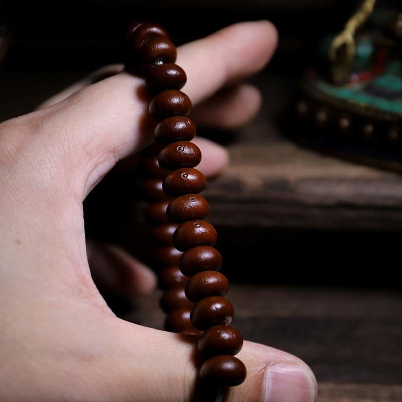 Buddha Stones Bracelet d'harmonie Dorje en cuivre avec 108 perles de Mala en perles de Bodhi violettes à trois yeux