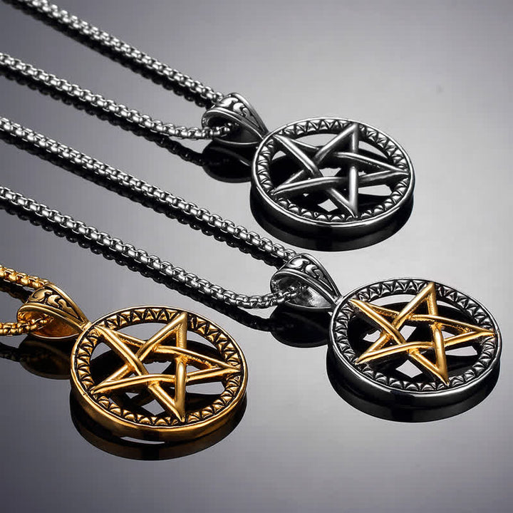 Collier pendentif d'équilibre en acier titane pentagramme