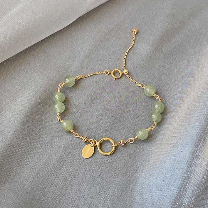 Bracelet porte-bonheur en perles de jade Hetian naturel unique de Buddha Stones rempli d'or 14 carats