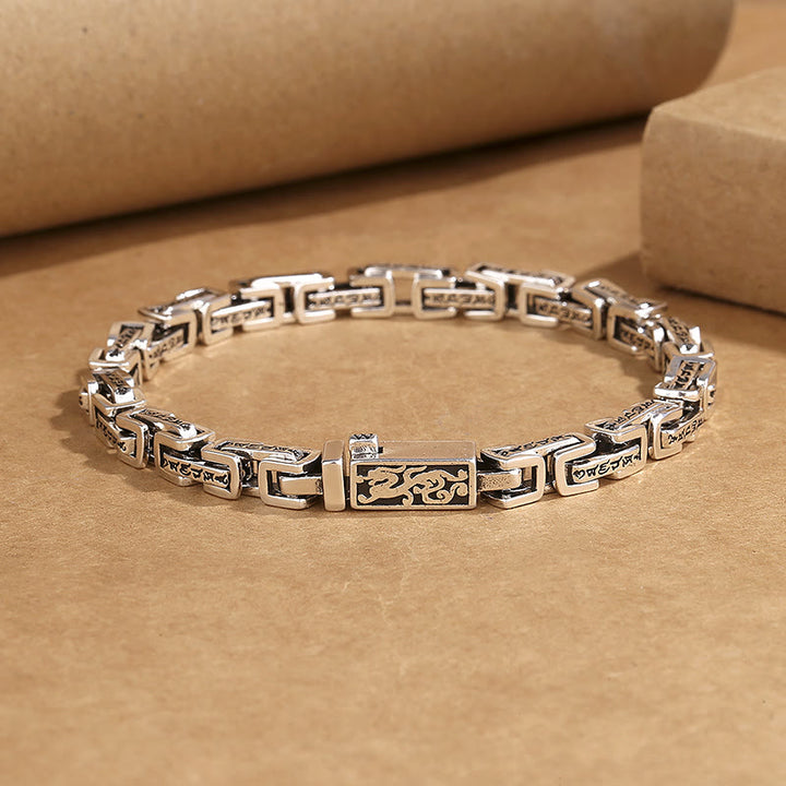 Bracelet porte-bonheur en cuivre gravé Buddha Stones et dragon Om Mani Padme Hum