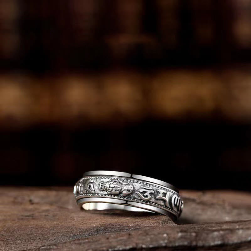 Bague rotative en Buddha Stones tibétaines Om Mani Padme Hum PiXiu gravée pour la richesse et la chance