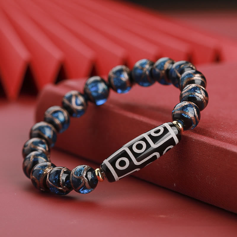 Buddha Stones Perle Dzi tibétaine à neuf yeux Perle Dzi à trois yeux Bracelet de richesse en perles de verre Liuli