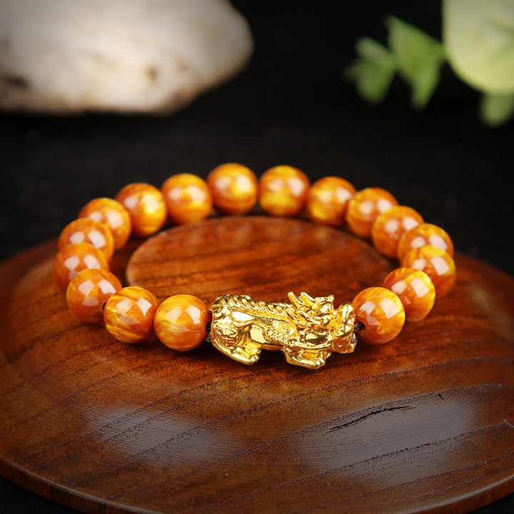 Bracelet Pixiu abondant en œil de tigre doré et Buddha Stones