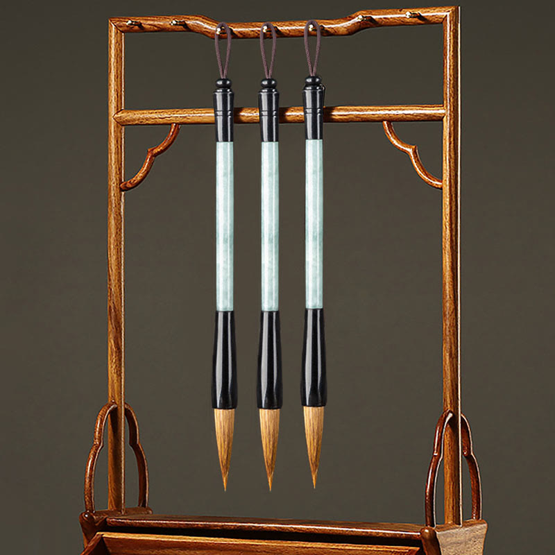 Buddha Stones Jade naturel Chance Calligraphie chinoise Pinceau stylo Pinceau d'écriture chinoise avec coffret cadeau