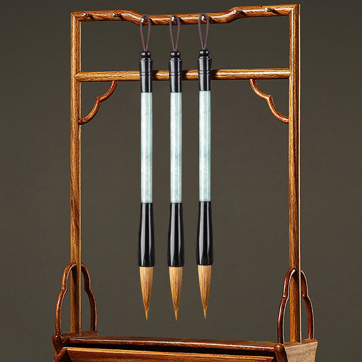 Buddha Stones Jade naturel Chance Calligraphie chinoise Pinceau stylo Pinceau d'écriture chinoise avec coffret cadeau