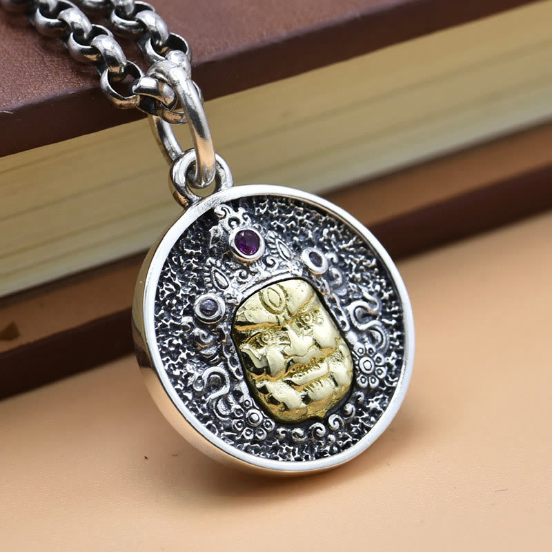 Collier pendentif spirituel Dorje Vajra en argent sterling 925 avec Buddha Stones Zakiram Déesse de la richesse