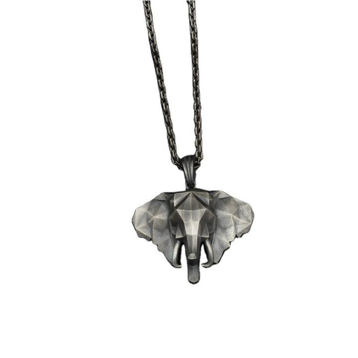 Collier pendentif en acier titane et étain éléphant