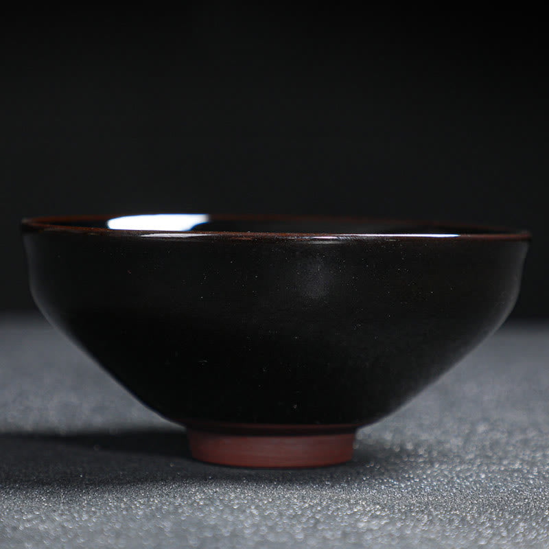 Tasse à thé en céramique chinoise Jianzhan avec feuilles d'érable dorées et Buddha Stones
