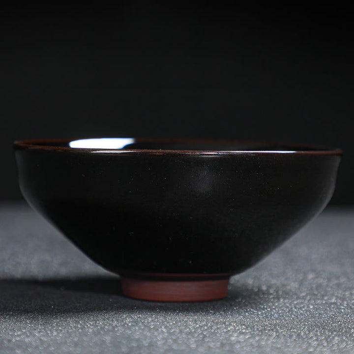 Tasse à thé en céramique chinoise Jianzhan avec feuilles d'érable dorées et Buddha Stones