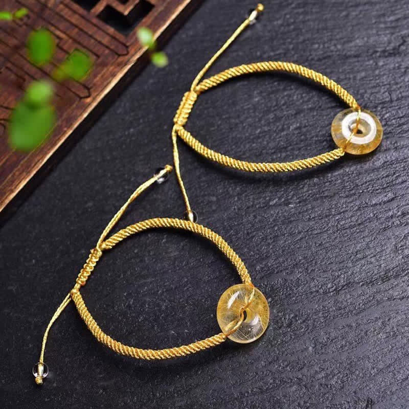 Bracelet tressé Buddha Stones Rond Citrine Boucle de Paix Bonheur